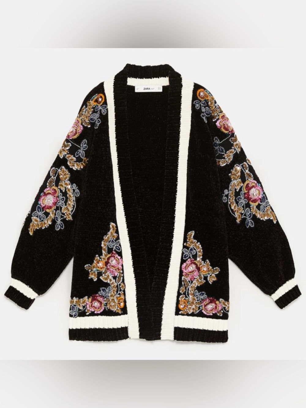 Zara sequin floral cardigan sweater kimono duster embroidered beads limited NwT